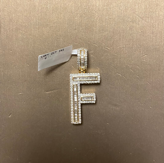 14K Yellow Gold 2CT "F" Initial Charm