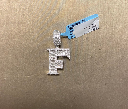 14K White Gold 1CT "F" Initial Charm