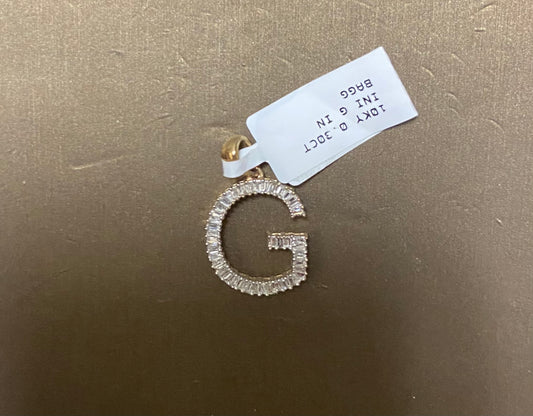 10K Yellow Gold 0.73CT "G" Baguette/Rounds Initial Charm