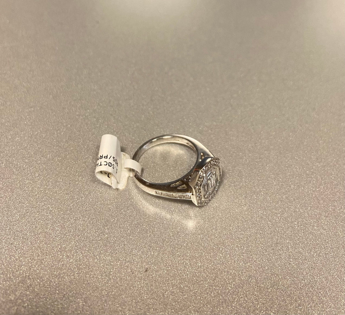 14K White Gold Princess Cut Bagguette and Round 1.50 CTW Diamond Ring