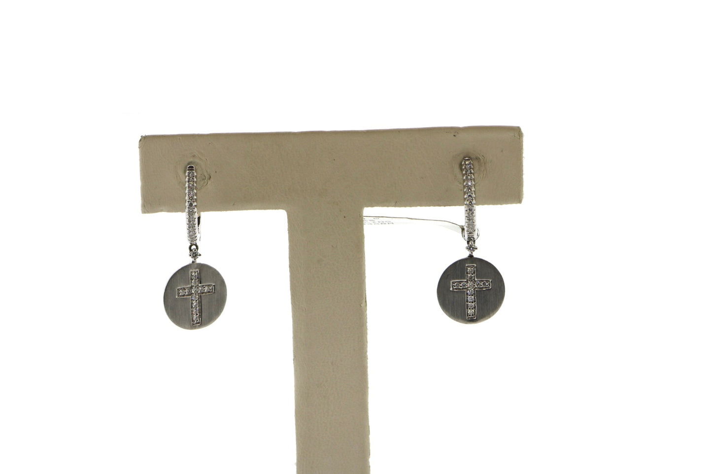 18K White Gold 0.30CT 5.84 Grams Cross Dangling Earrings