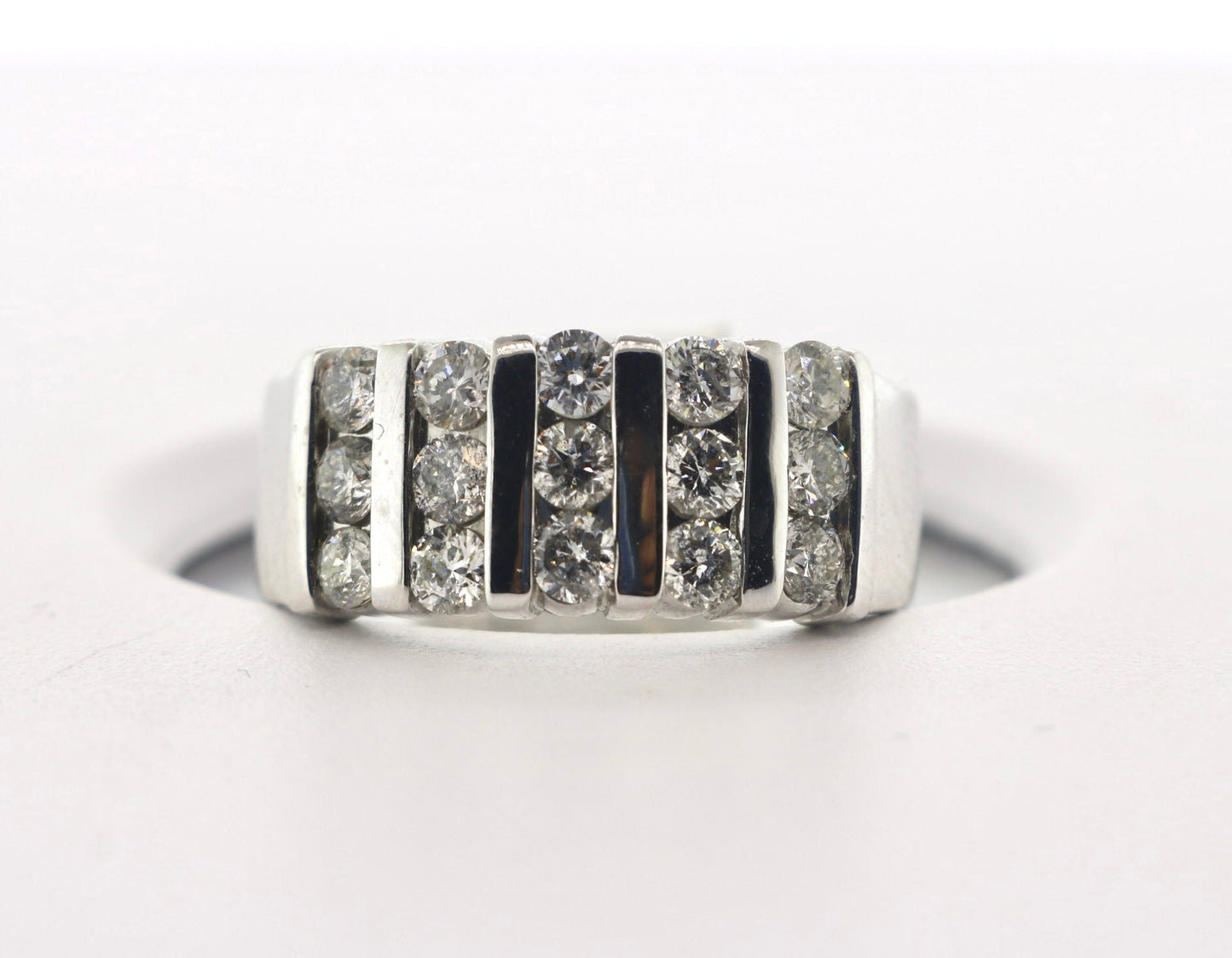 14K White Gold 1.5CT 5 Row Mens Diamond Band