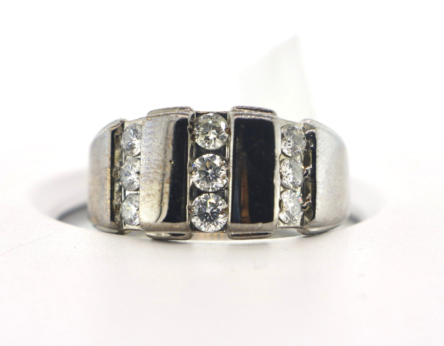 14K White Gold 1CTW RDS 3 Rows Mens Diamond Band