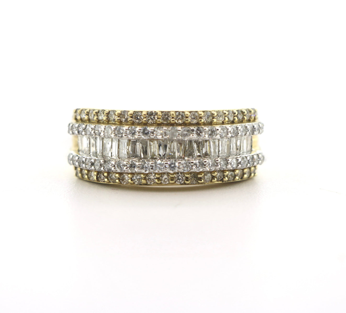 10K Two Tone White/Yellow Gold 1.58CT Bagg/RD Mens Diamond Band