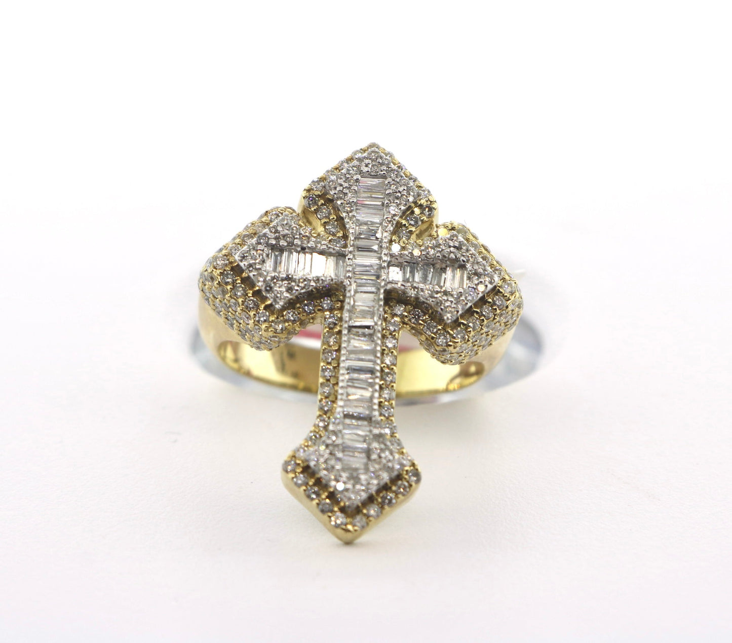 10K Two Tone Yellow White Gold 1.90CT Diamond Bag/RD Cross Ring