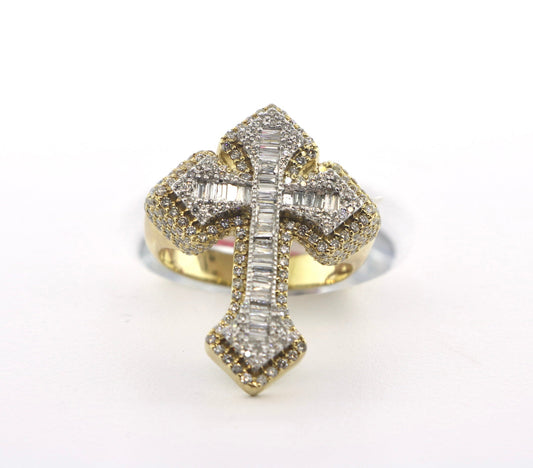 10K Two Tone Yellow White Gold 1.90CT Diamond Bag/RD Cross Ring