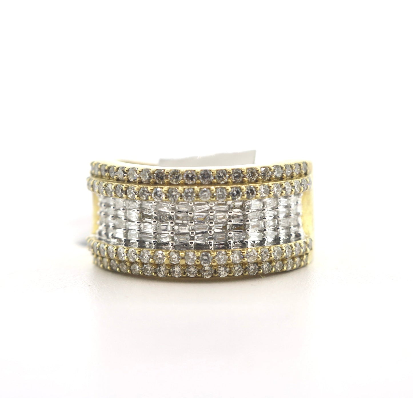 10K Yellow Gold Two Tone 1.40CT Bagg/RD Diamond Band