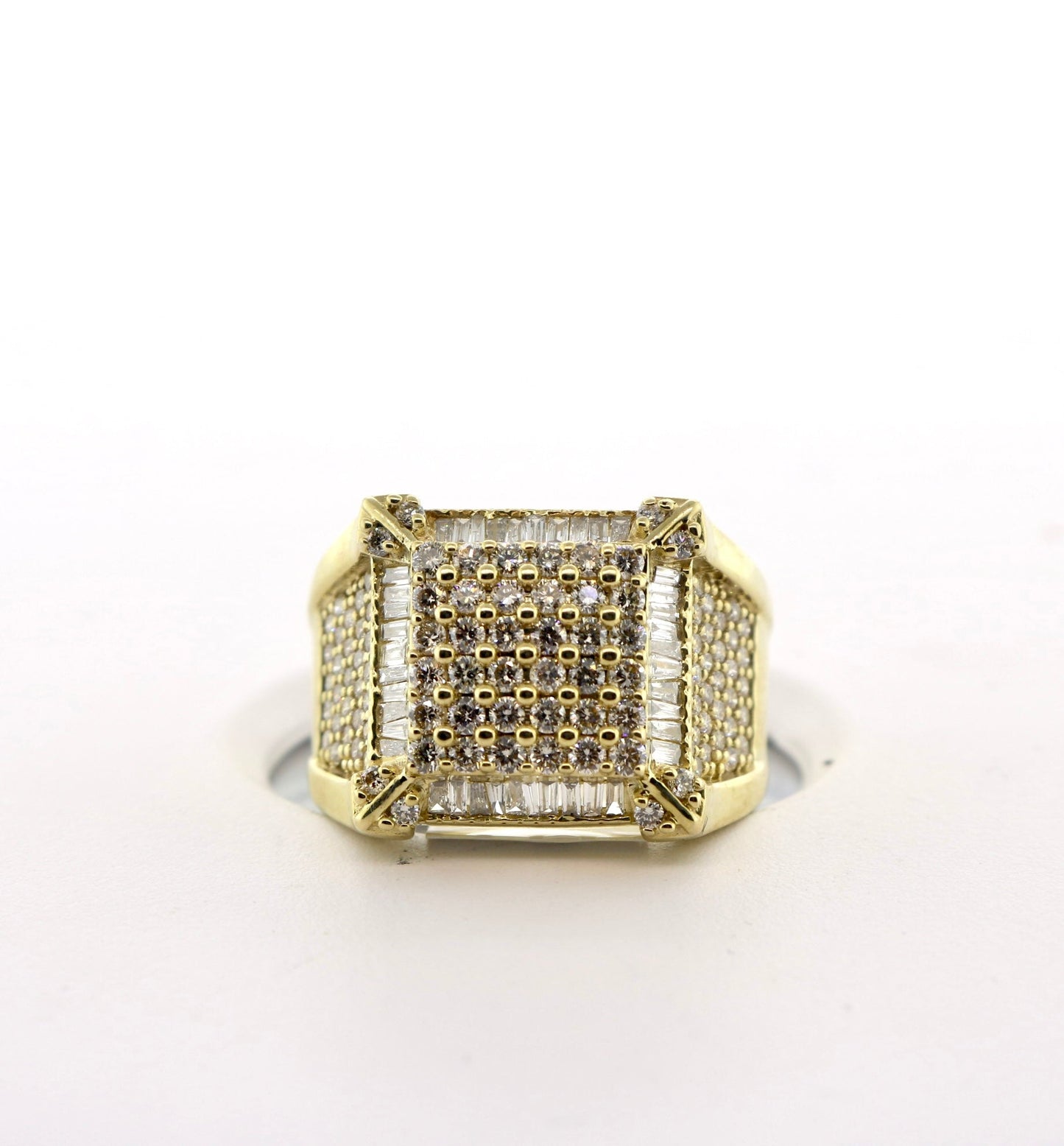 10K Yellow Gold 2.20CT Square Bagg/RD Mens Ring