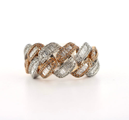 10K Rose/White Gold 1CTW Bagg Cuban Diamond Ring