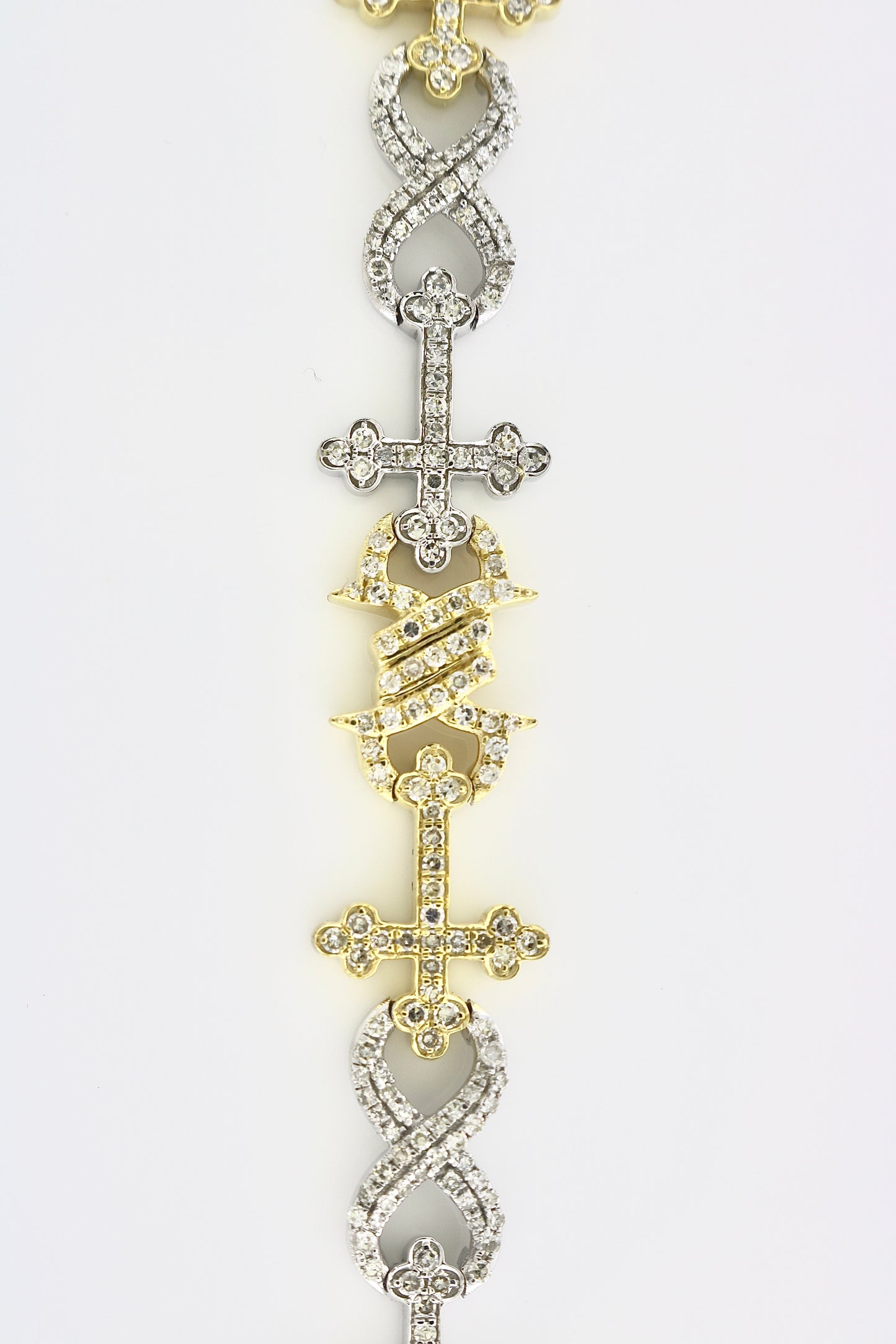 10K Two Tone 4CT 12.5MM Infinity/Cross 19.99 Grams Diamond Bracelet