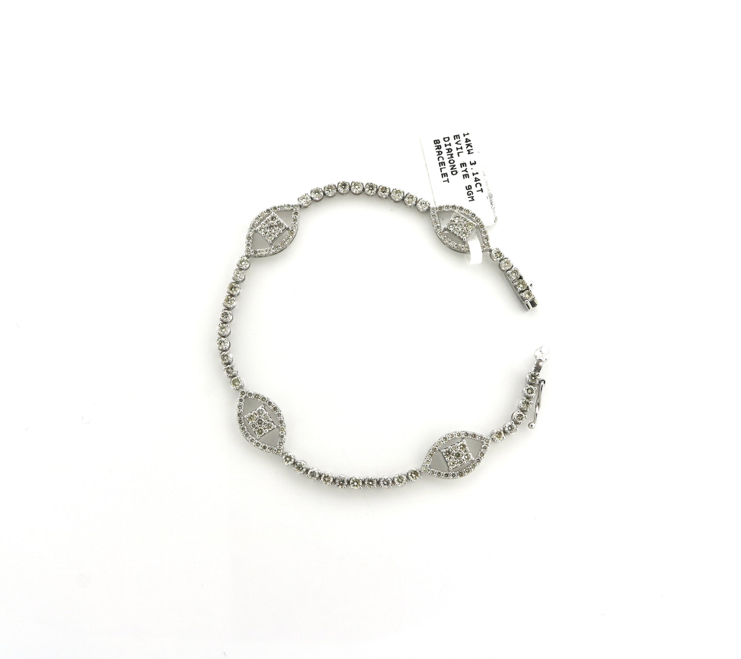 14K White Gold 3.14CT Evil Eye 9 Grams Diamond Bracelet
