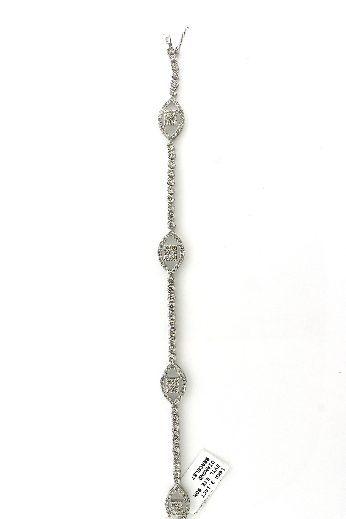 14K White Gold 3.14CT Evil Eye 9 Grams Diamond Bracelet