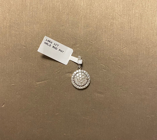 14K White Gold 1CT Halo Round Pendant