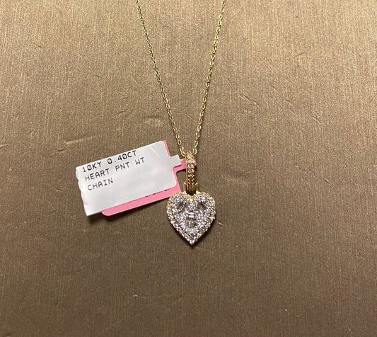 10K Yellow Gold 0.40CT Heart Pendant With Chain
