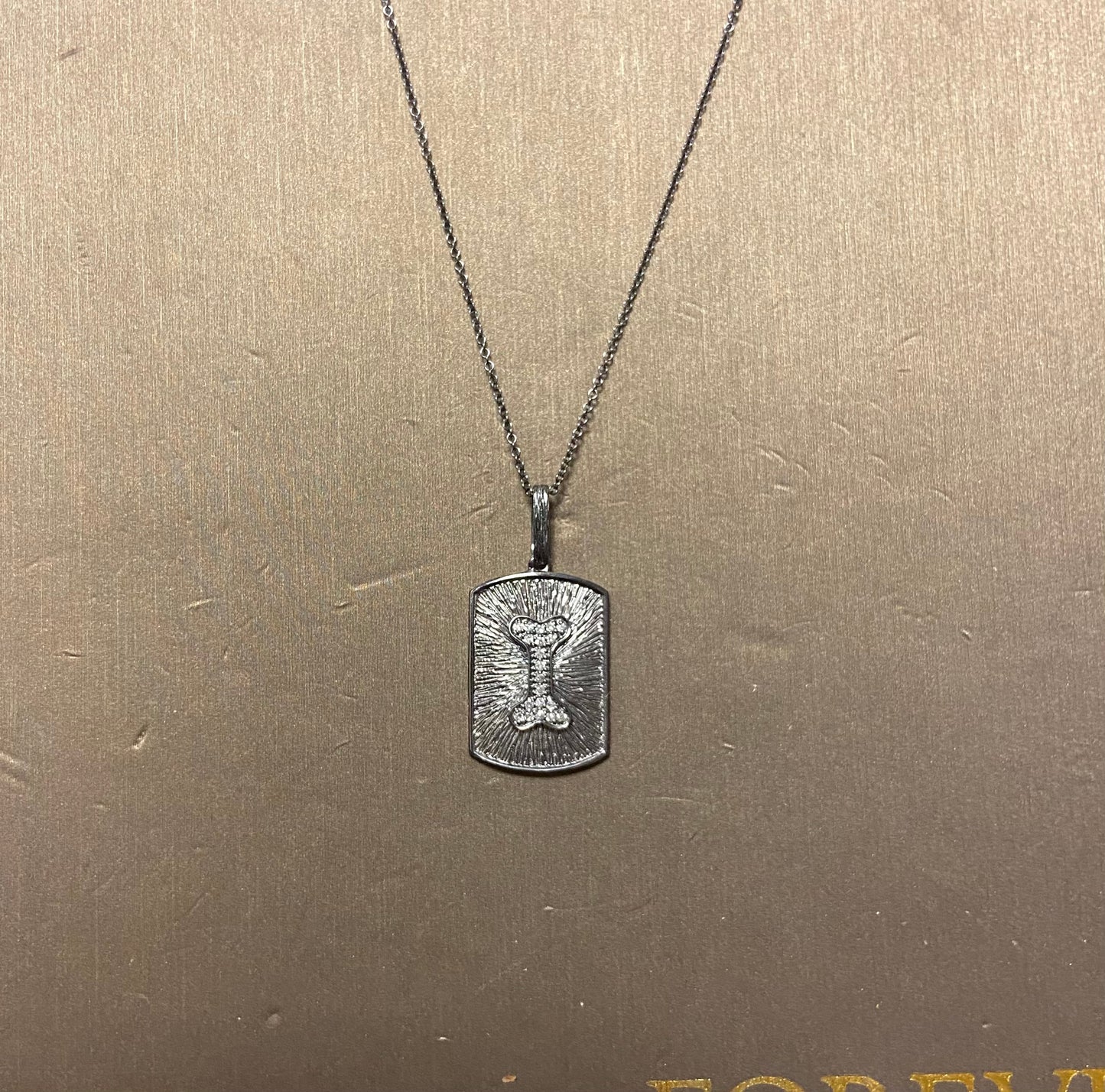 14K Black Rhodium .08CTW Round Dog Bone Pendant With Chain