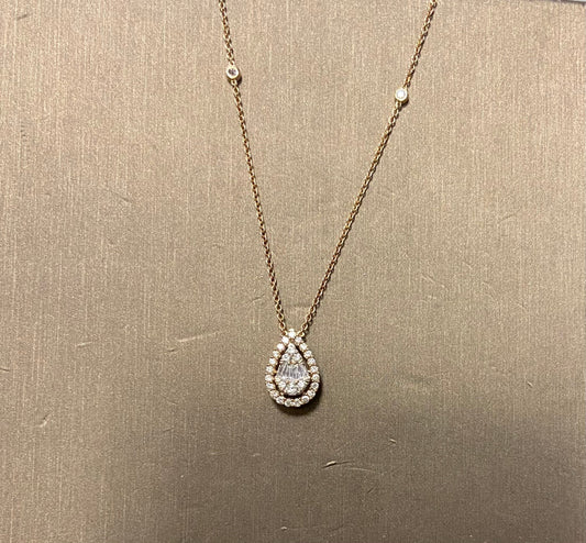 14K Yellow Gold 0.50CT Baguette Tear Drop Pendant With Necklace