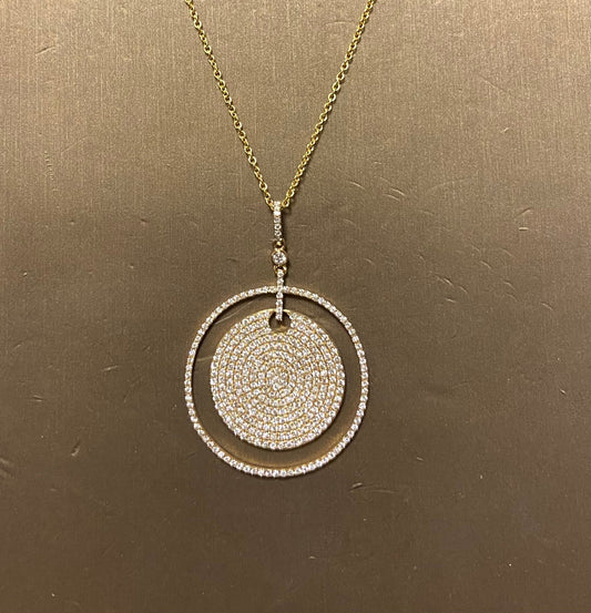 14K Yellow Gold 2.32CT 9GRM Halo Circle Necklace