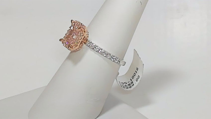 **14K 1.5ctw Pint Lab Diamond Pink Emerald Cut Halo Engagement Ring**