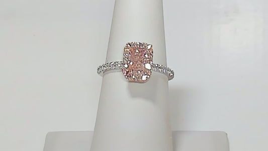 **14K 1.5ctw Pint Lab Diamond Pink Emerald Cut Halo Engagement Ring**