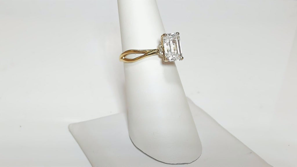 2.05 CTW Emerald Cut Lab Diamond Bypass Ring, 10K Yellow Gold