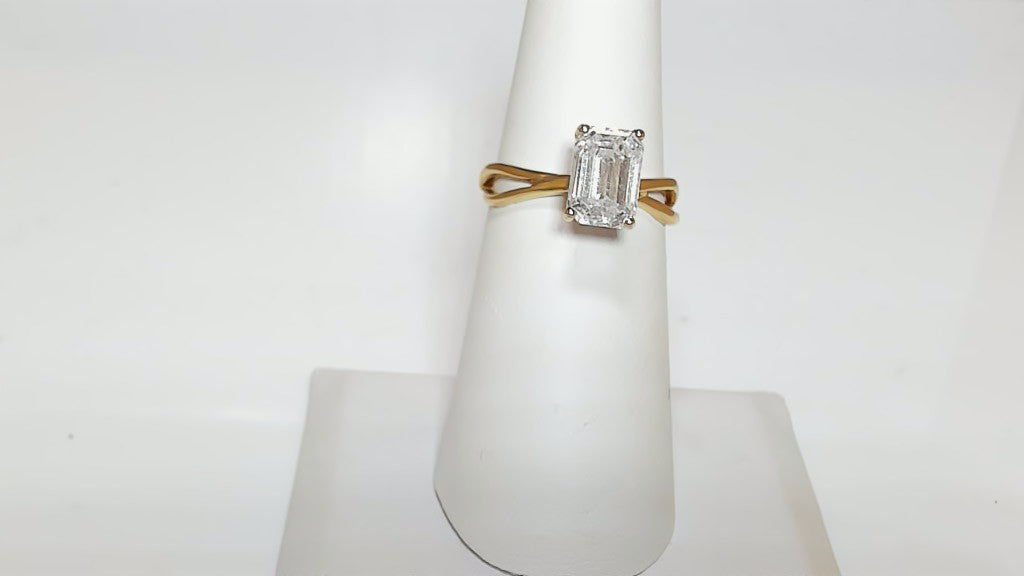 2.05 CTW Emerald Cut Lab Diamond Bypass Ring, 10K Yellow Gold