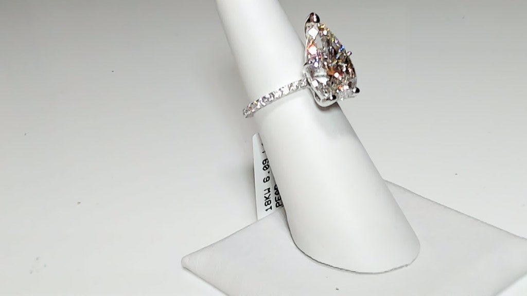 **6.09ct Pear Lab-Grown Diamond 18K White Gold Engagement Ring**