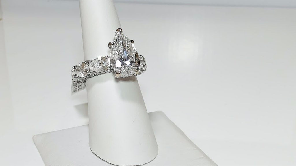 5.05ct Pear Lab-Grown Diamond Engagement Ring, 10.59ctw 18K White Gold