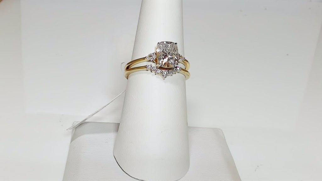 1.83ct Cushion Lab Diamond 14K Yellow Gold Bridal Ring Set