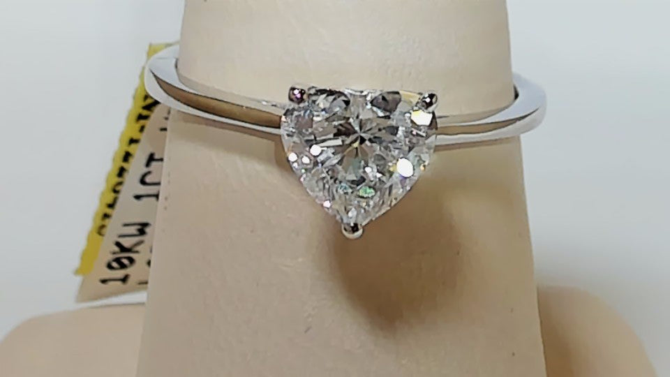 **1CT Heart-Shaped Lab-Grown Diamond Engagement Ring, 10K White Gold**