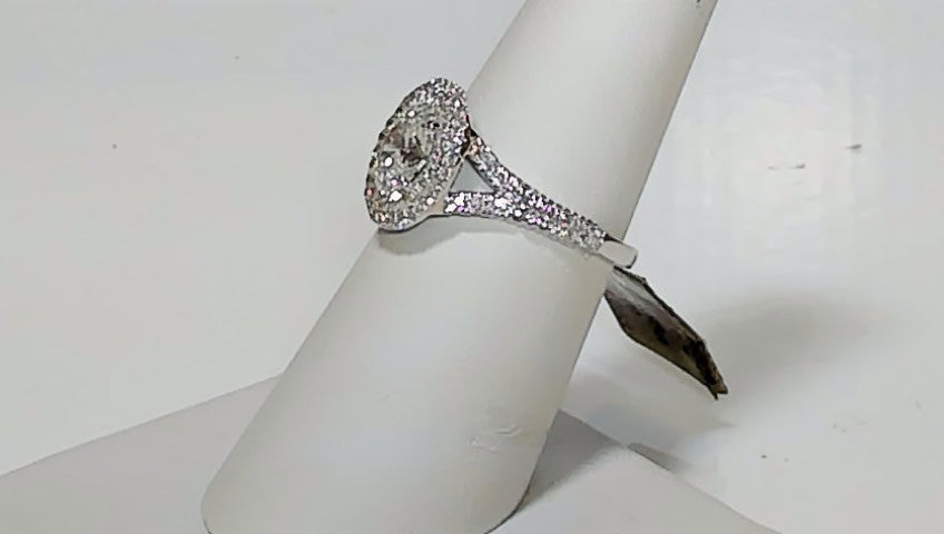 1.95ct Oval Lab Diamond Halo Engagement Ring, 14K White Gold