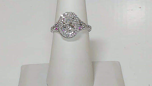 1.95ct Oval Lab Diamond Halo Engagement Ring, 14K White Gold