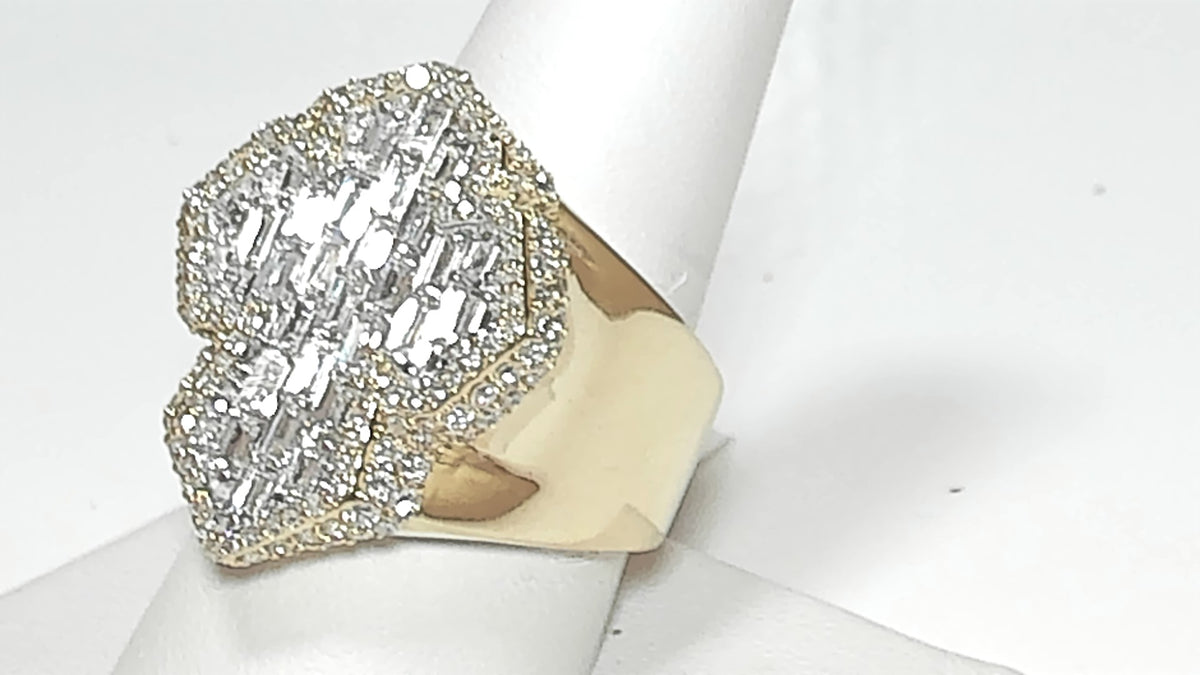 **10K Yellow Gold 3.05ct Lab Diamond Baguette Men's Cross Ring**