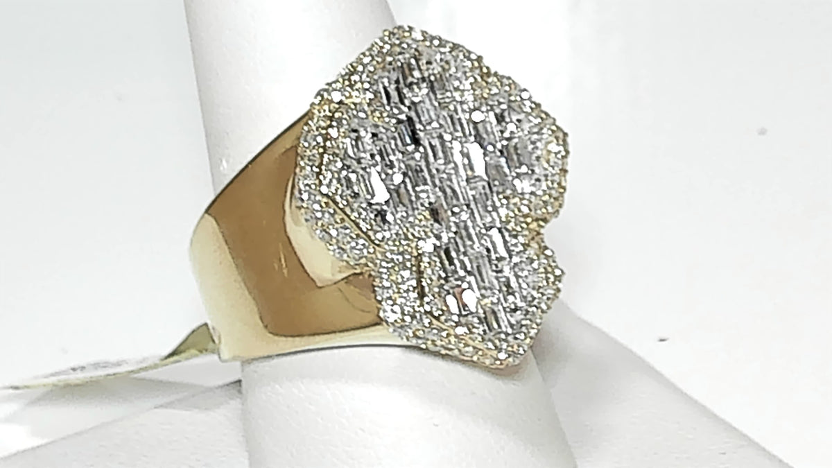 **10K Yellow Gold 3.05ct Lab Diamond Baguette Men's Cross Ring**