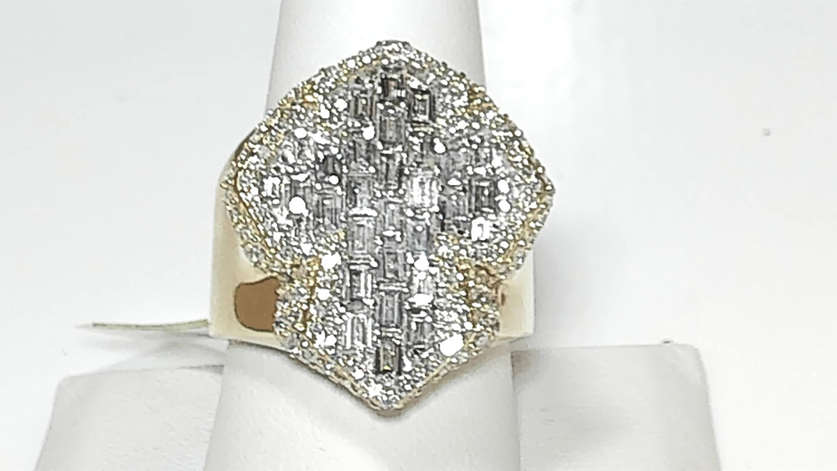 **10K Yellow Gold 3.05ct Lab Diamond Baguette Men's Cross Ring**