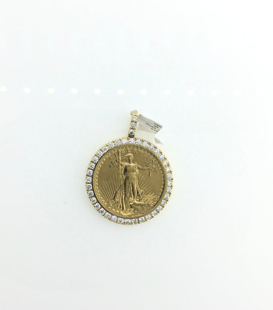 10K Yellow Gold 3.5CT Diamond 1OZ Coin Statue Of Liberity Charm