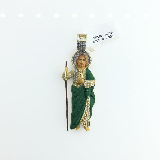 10K Yellow Gold 0.53CT Glow Jesus Charm