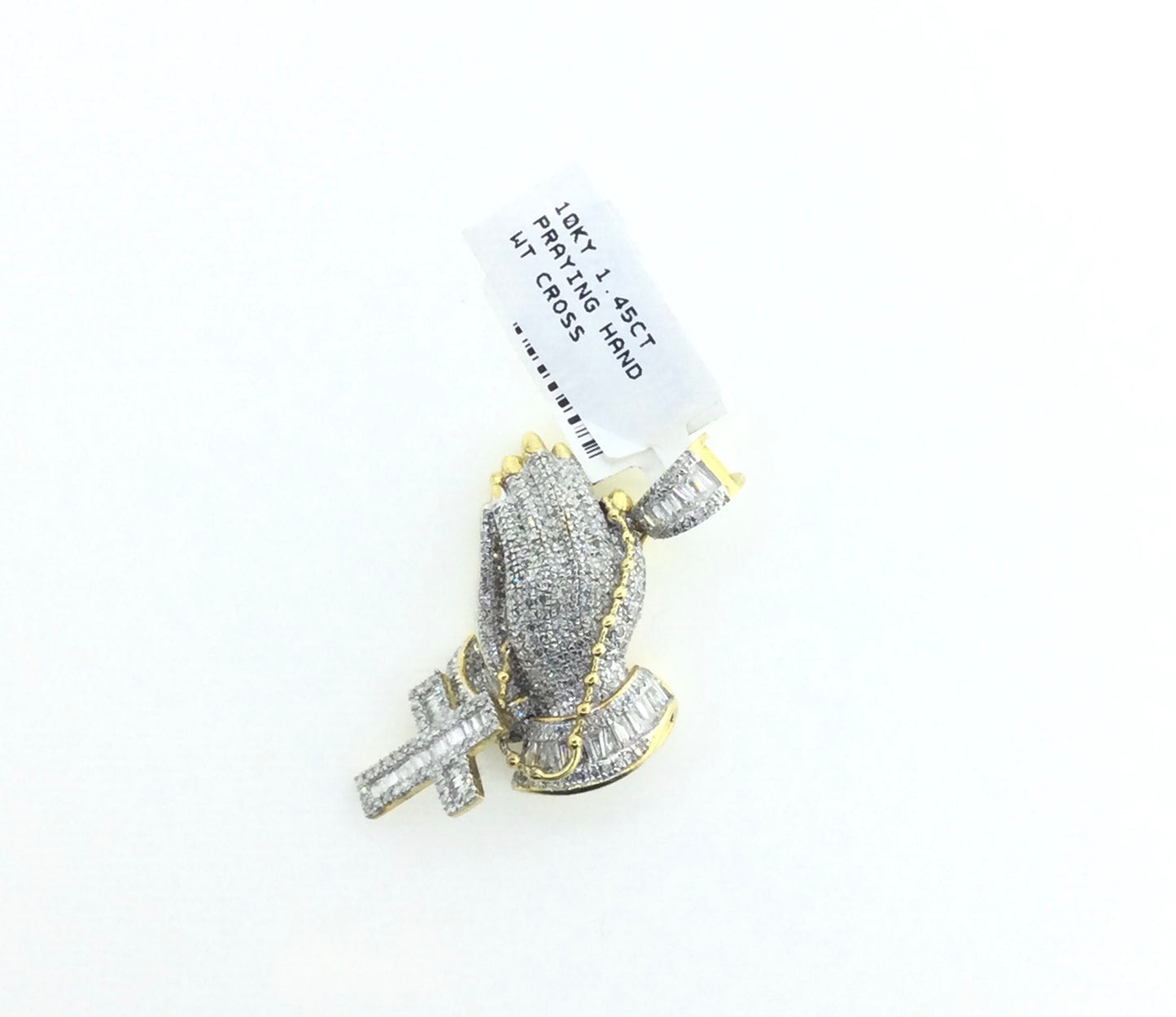 10K Yellow Gold 1.45CT Praying Hand With Cross Charm