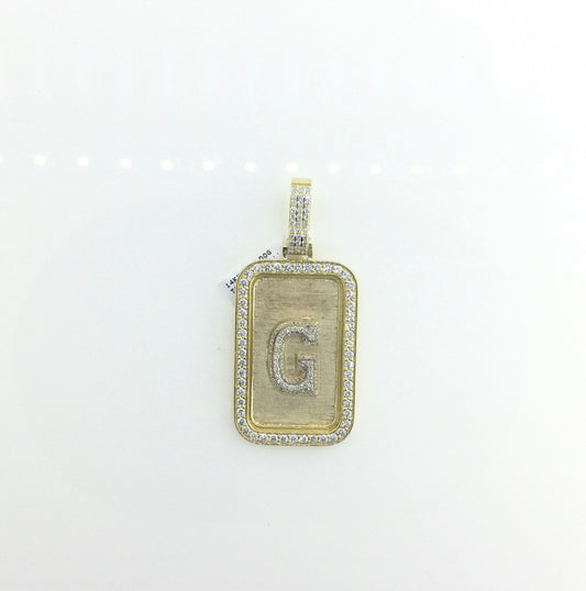 14K Yellow Gold 2CT Dog Tag In "T" Charm