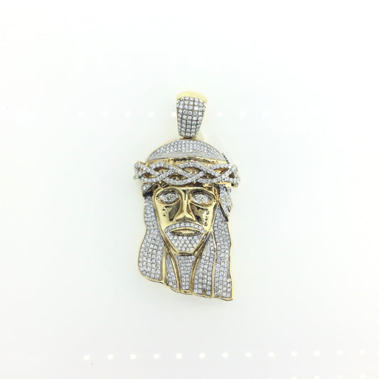 10K Yellow Gold 425 Round Diamonds 8CTW Jesus Head Charm