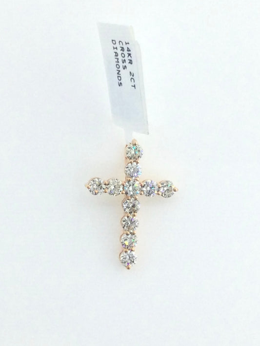 14K Rose Gold 2CT Cross Diamond Charm