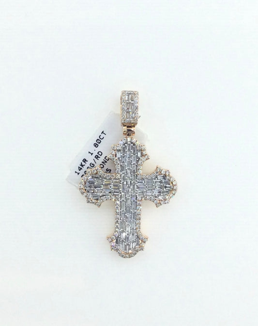 14K Rose Gold 1.80CT Diamond Cross Charm