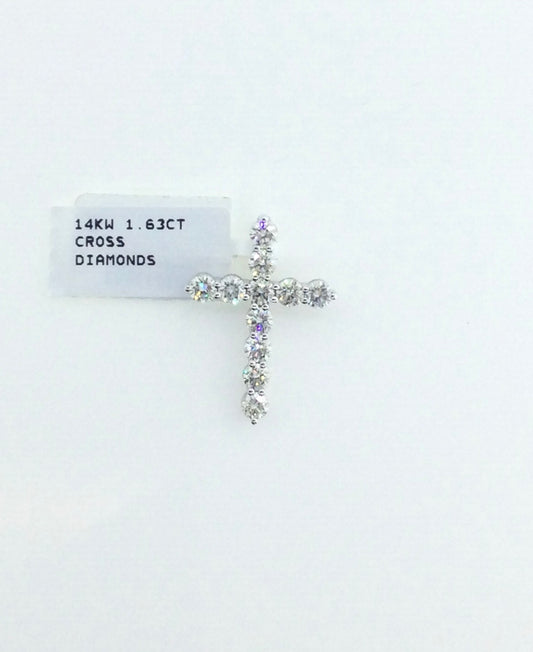 14K White Gold 1.63CT Cross Diamond Charm