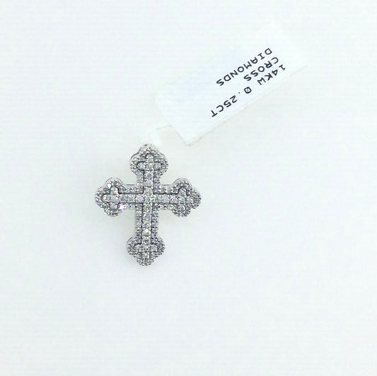 14K White Gold 0.25CT Cross Diamond Charm