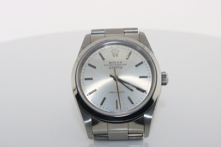 Rolex Air-King 14000 Silver Sunburst Stick Dial Oyster Watch
