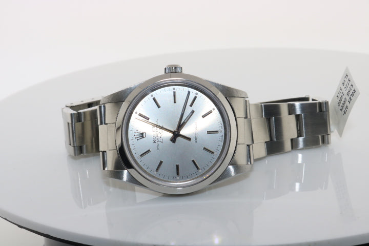Rolex Air-King 14000 Silver Sunburst Stick Dial Oyster Watch