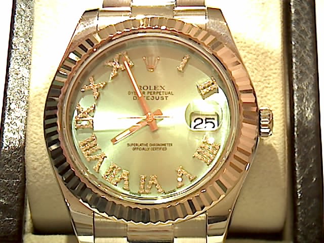 Rolex Datejust 41mm Green Dial Diamond Roman Oyster Steel Watch
