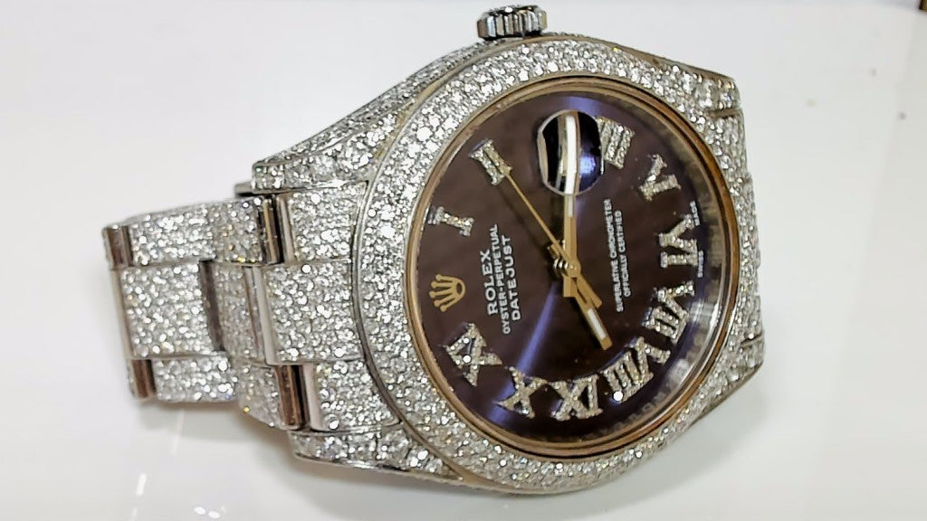 **Rolex Datejust 41mm Iced Out Blue Roman Dial Diamond Watch**