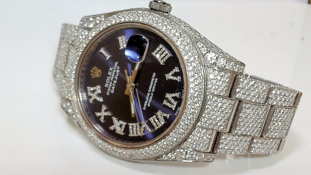 **Rolex Datejust 41mm Iced Out Blue Roman Dial Diamond Watch**