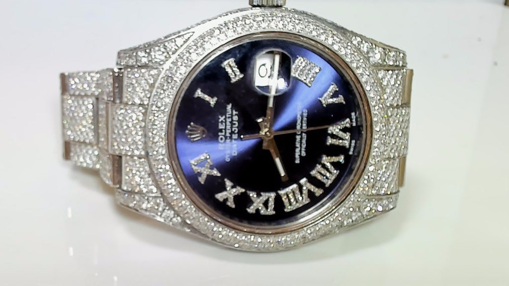 **Rolex Datejust 41mm Iced Out Blue Roman Dial Diamond Watch**