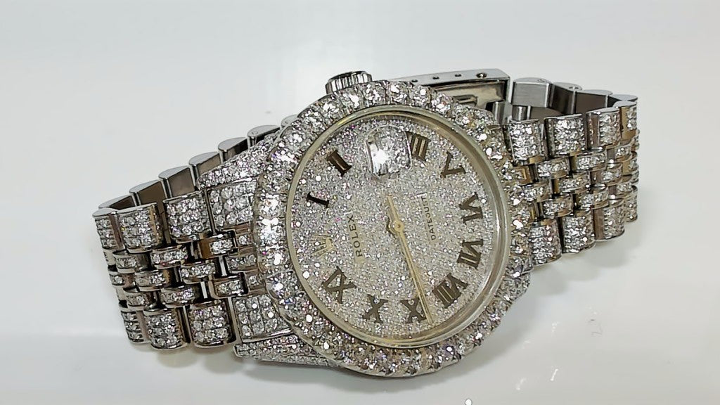 **Rolex Datejust 36mm 16014 Fully Iced Out Diamond Jubilee Watch**
